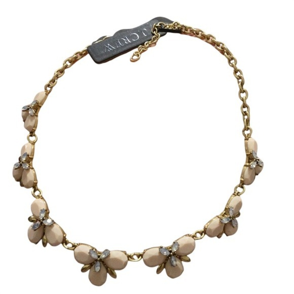 J. Crew Floral Petal Statement Necklace Cream‎ Gold Crystal Bib Adjustable Short